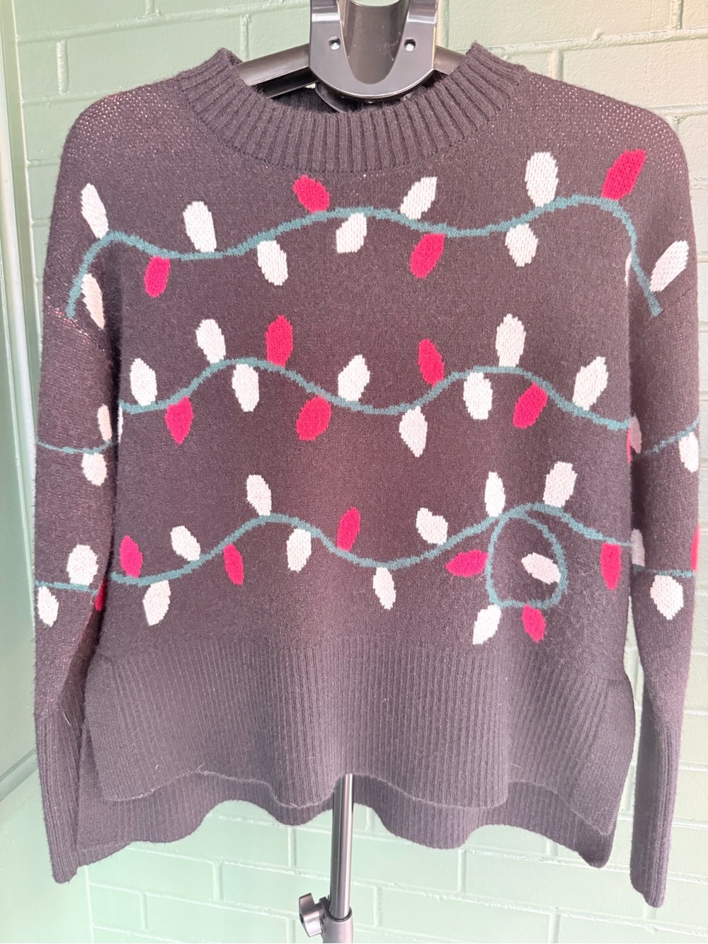 Womens Gray Holiday Light-Embellished Sweater